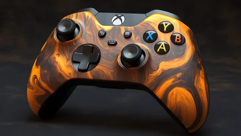 Custom Xbox controller glows with molten orange marble design