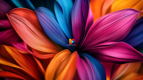 Macro digital bloom with multicolor layered abstract petals