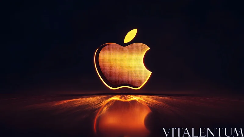 Glowing golden apple logo floats above reflective dark surface