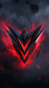 Cyber inferno emblem with angular black red crest.