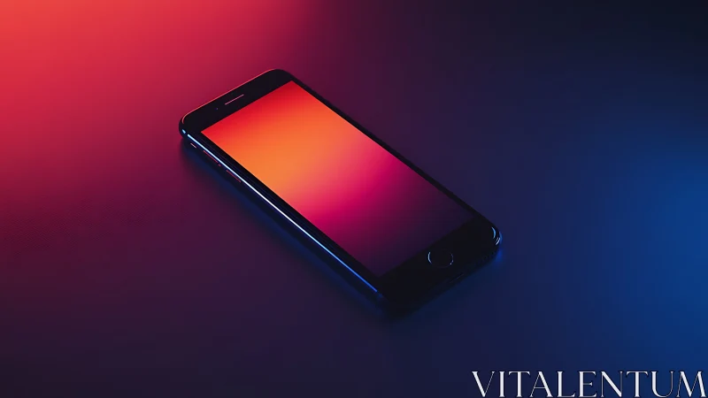 Black smartphone device positioned on gradient background surface