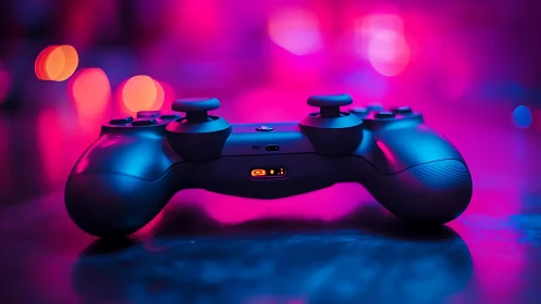 Gaming Controller in Neon Environment with Chromatic Bokeh.