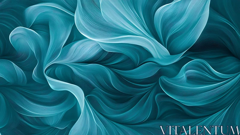Parametric teal flow fields form layered, ribbon-like wave structures