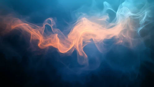 Glowing orange smoke dancing softly in deep blue haze.