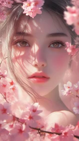 Blossom-framed portrait with luminous soft-focus beauty.