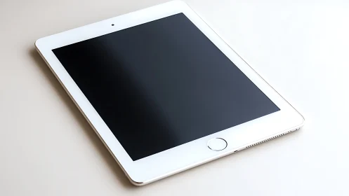 White iPad Mini with Black Screen on Neutral Surface.