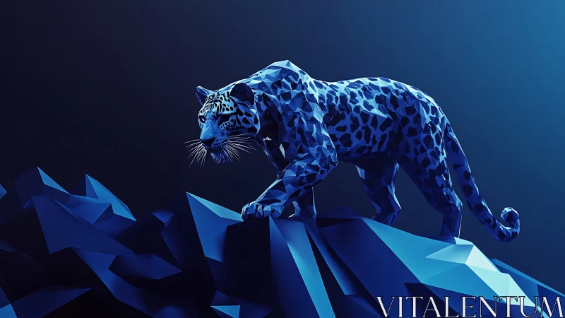 Cobalt Prowler: Geometric Leopard's Digital Descent.