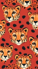 Cheetah Heads Repeat Pattern on Vibrant Red.