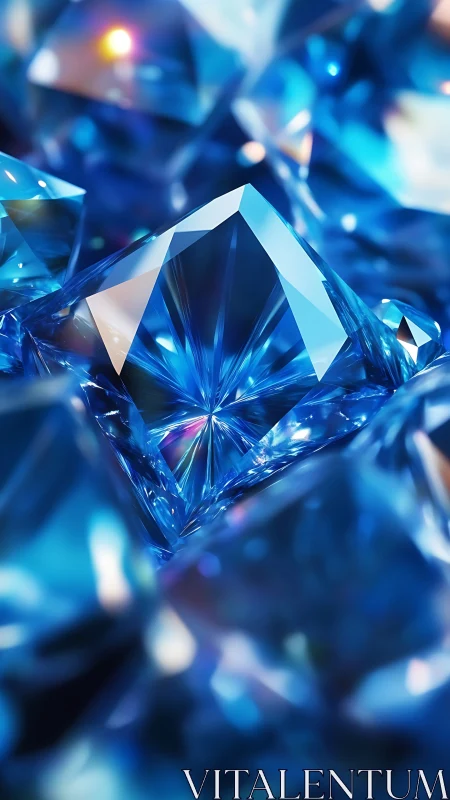 High-clarity blue faceted gemstone rendered with caustic lighting