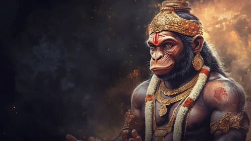 Anthropomorphic divine monkey figure in ritual adornment