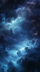 Deep-space nebula cloudscape with luminous cyan ionized gas