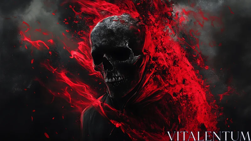 Flaming crimson skull dissolves into violent scarlet smoke