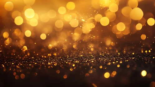 Golden bokeh lights with sparkling glitter in festive abstract style.