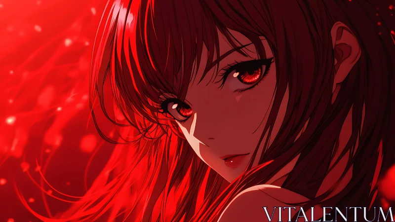 Crimson-eyed anime girl in intense glowing red aura.