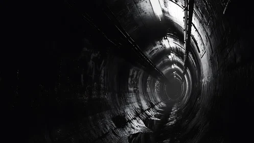 Desolate industrial tunnel with harsh overhead lighting.