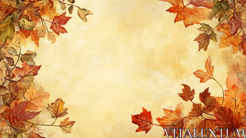 Autumn foliage border surrounding empty textured background.
