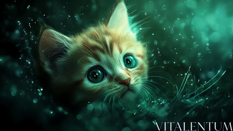 Enchanting Cat with Glowing Turquoise Eyes in Magical Light