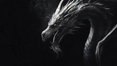 Shadow-lit dragon coils in darkness and unleashes silent fury.