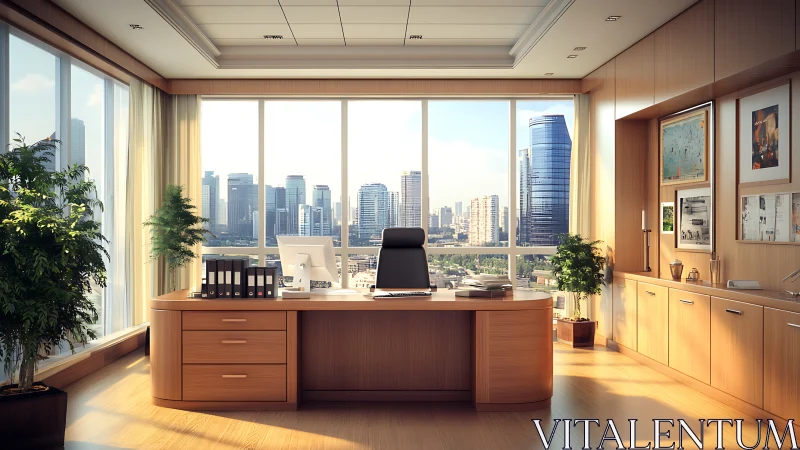 Modern Executive Office with Panoramic Skyline Vista.