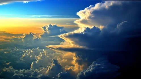 Cumulonimbus anvil cloudscape in golden hour backlit profile