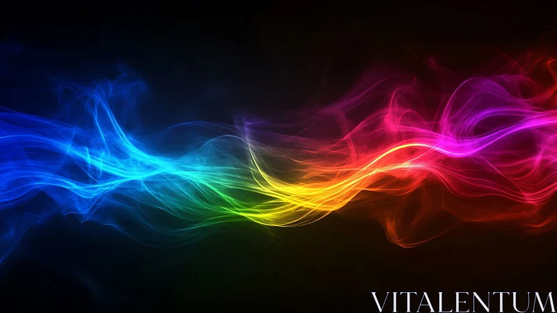 Vibrant rainbow light waves over deep black background.