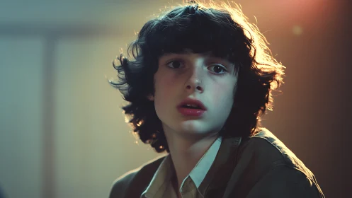 Softly lit teen portrait with curious, thoughtful gaze.