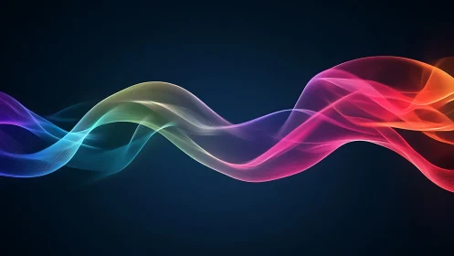 Multicolored translucent waveform arcs across dark gradient field