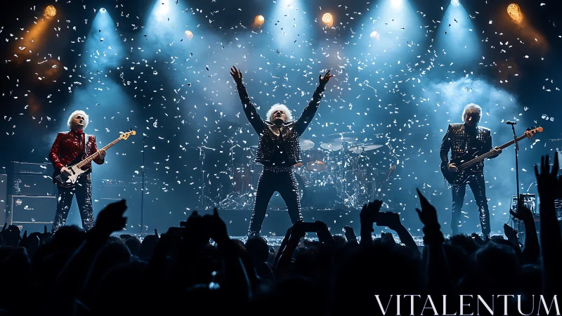 Rock band takes center stage in a confetti filled finale.