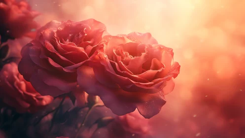 Luminous Red Roses Against Golden Hour Backdrop.