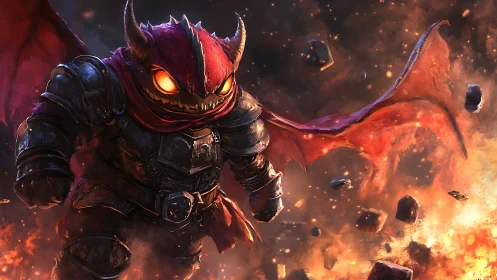 Infernal bat-warrior in ember-saturated aerial assault mode.