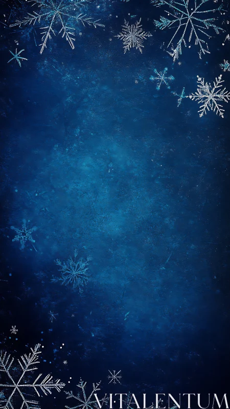 Snowflake border surrounds a textured dark blue background