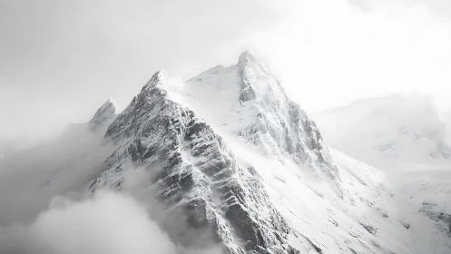 Silent ice cathedral rising through winter-bright cloud veil.