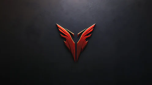 Angular red winged emblem glows on dark textured backdrop.