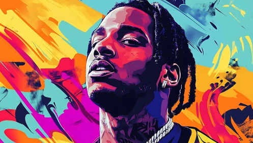 Neon swaggered portrait drenched in electric street color storm.