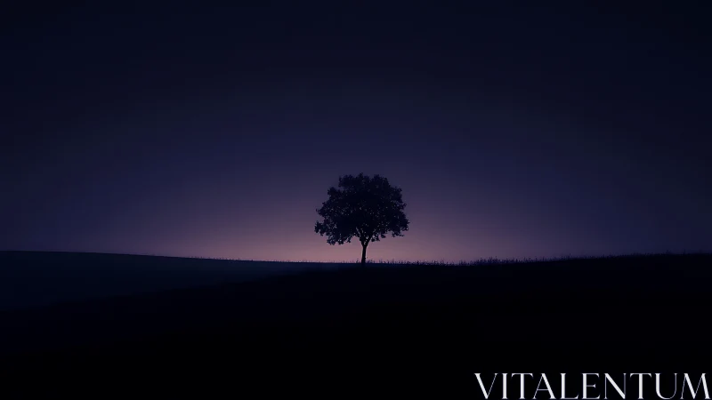 Single tree stands on horizon against low diffuse backlight