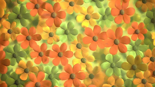 Colorful flowers in orange, yellow, and green bloom tightly packed together