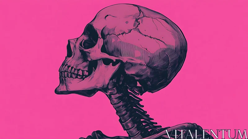 Neon skull gazes sideways, savoring its electric pink void