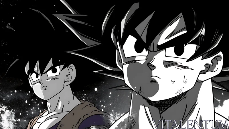 Twin warrior gazes carve resolve into a storm of ink.