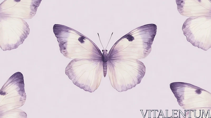 Soft lavender butterfly pattern on pale minimal backdrop.