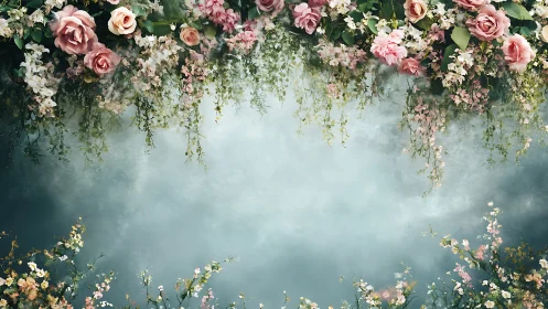 Enchanting floral canopy frames a serene dreamy background