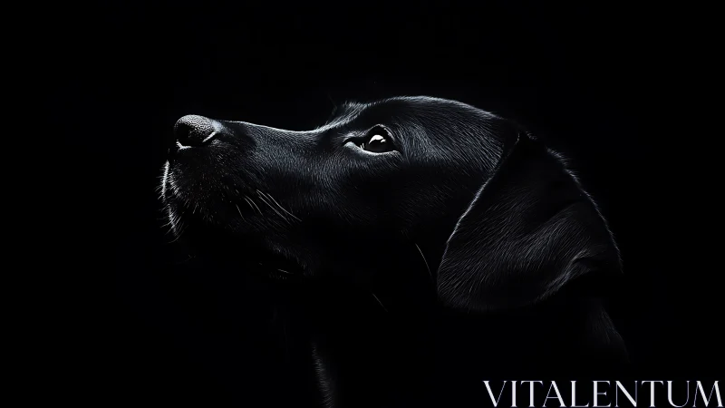 Black dog portrait in dramatic low key side lighting profile.
