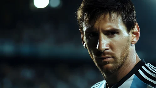 Focused soccer player ready for a defining stadium moment.