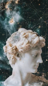 Marble dreamer gazing into a cosmic sea of starlight.