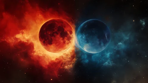 Binary celestial spheres divide nebular field into fire and ice
