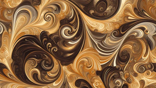 Golden coffee-toned swirls flow in ornate abstract motion.