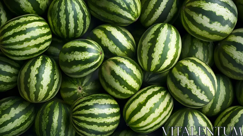 Top-down optical array of striped watermelons in bulk bins.