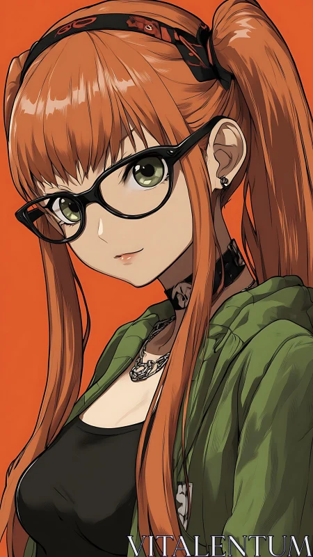 Analytical portrait of red‑haired, glasses-wearing girl in profile.
