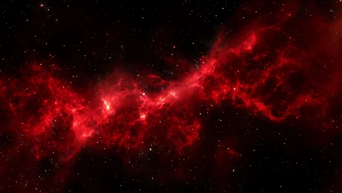 Crimson cosmic nebula drifting softly through starry night.