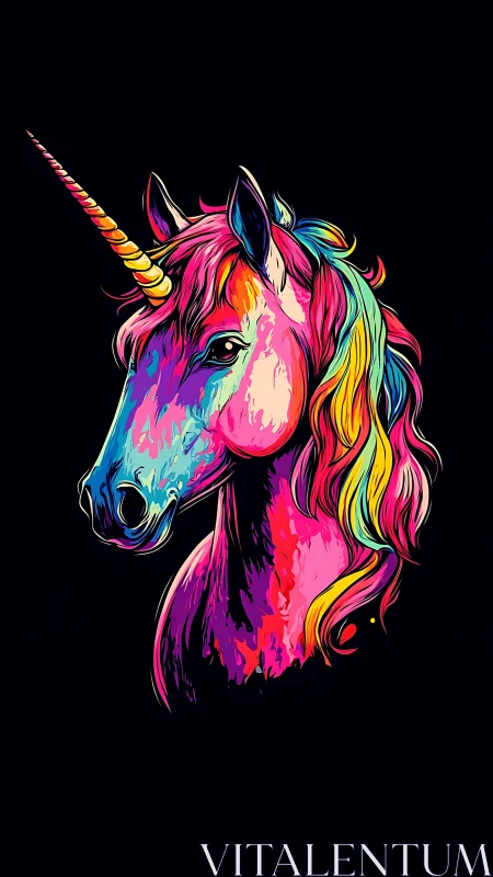 Chromatic vector unicorn portrait with neon spectral gradients.