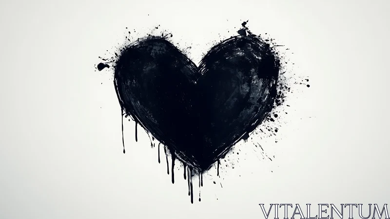 Black Heart with Dripping Ink on White Background